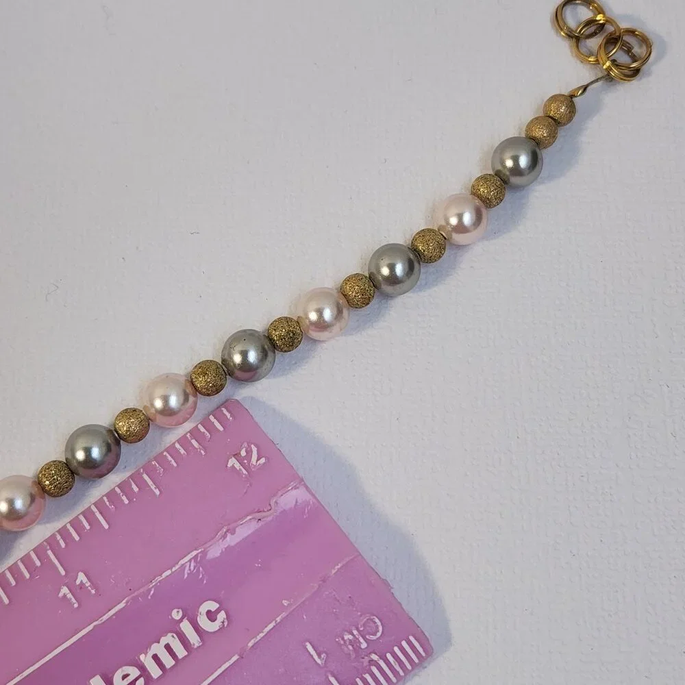 VTG 925 Multicolor Freshwater Pearl Necklace Silver Gold Stardust Beads 18" - Picture 8 of 9